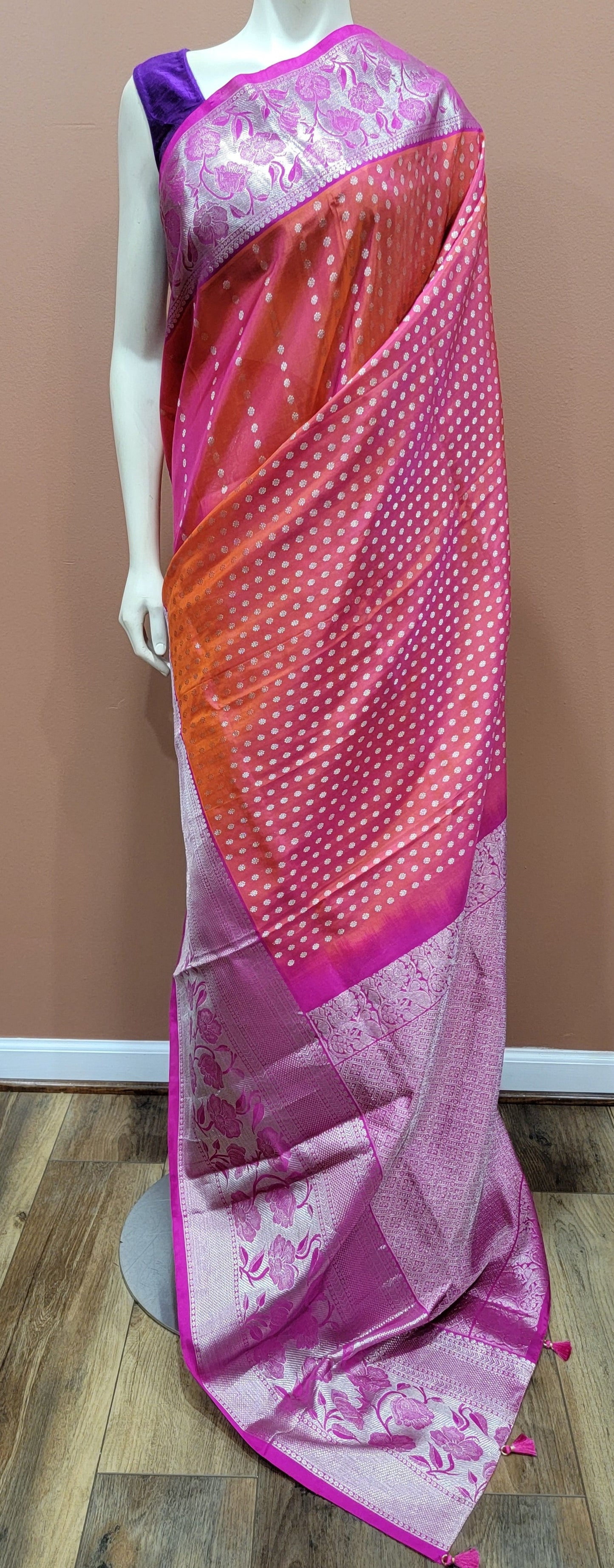 Venkatagiri Silk Saree in Pink w/ Custom Blouse