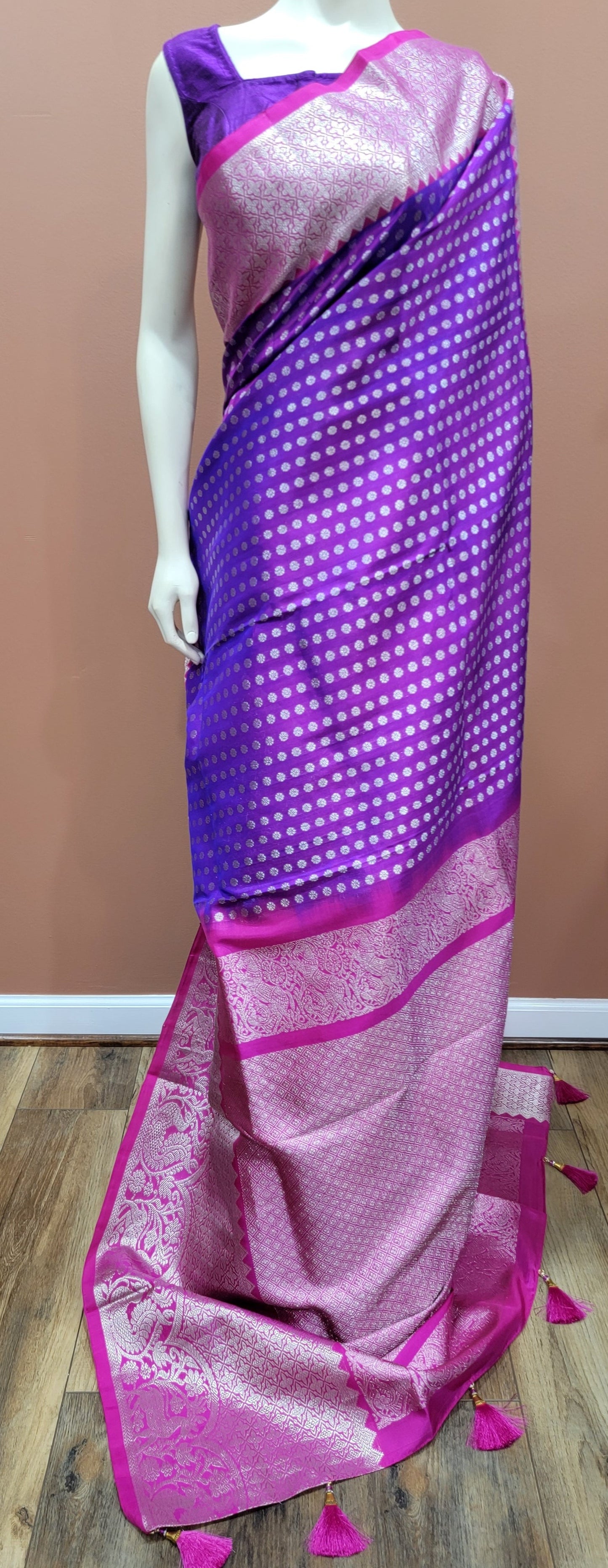 Venkatagiri Silk Saree in Violet and Pink w/ Custom Blouse