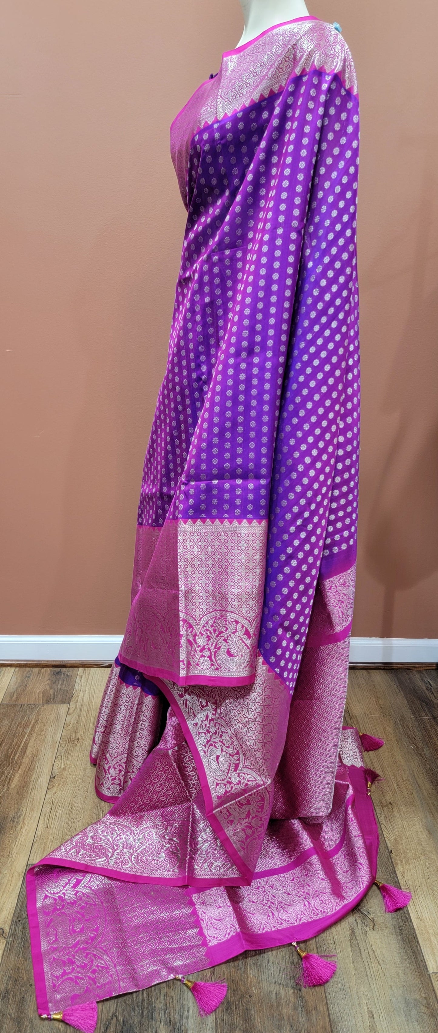 Venkatagiri Silk Saree in Violet and Pink w/ Custom Blouse