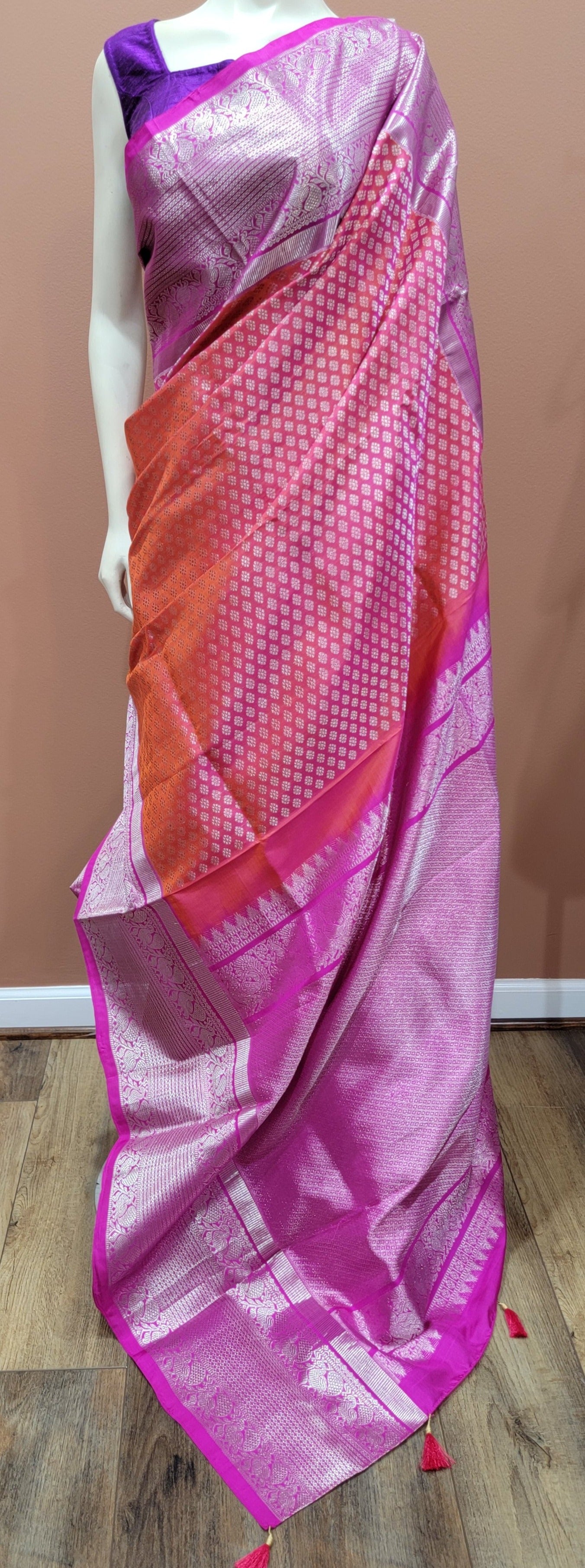 Venkatagiri Silk Saree in Red and Pink w/ Custom Blouse