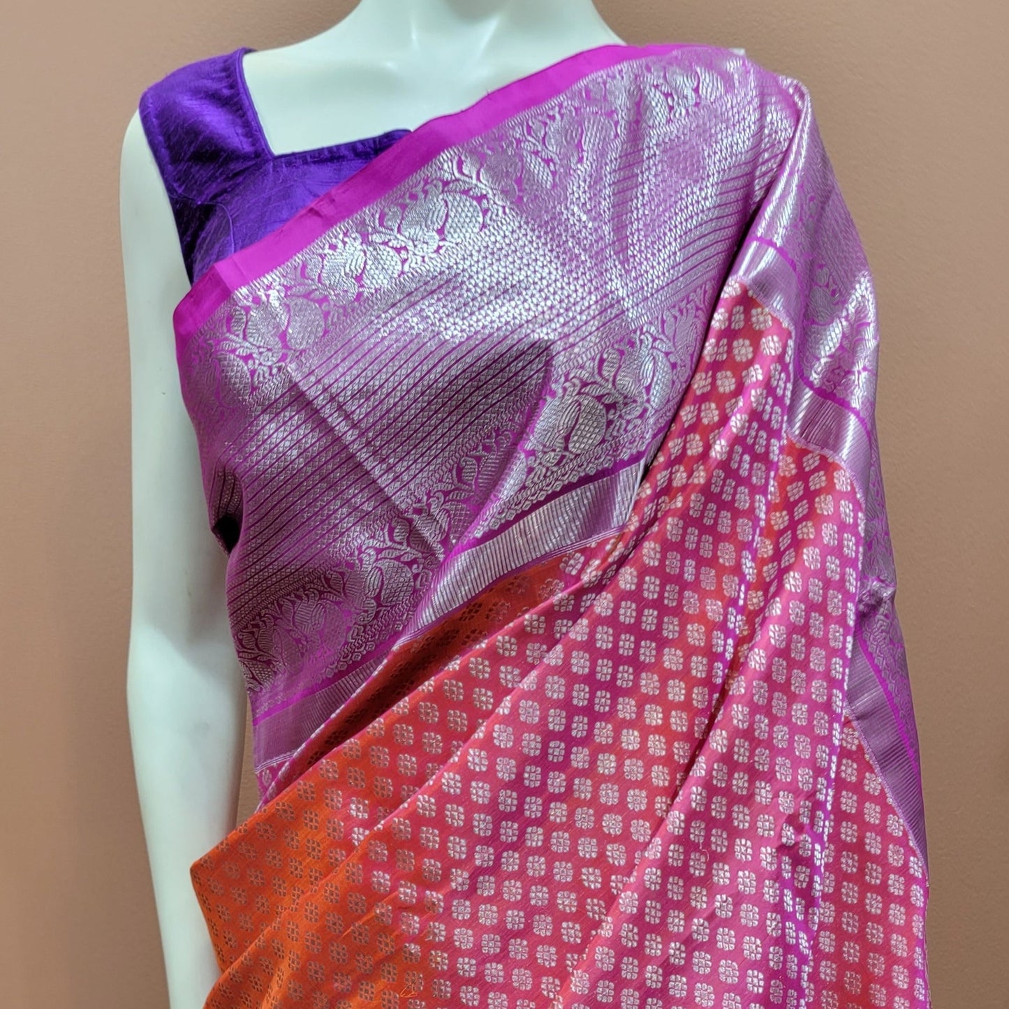 Venkatagiri Silk Saree in Red and Pink w/ Custom Blouse