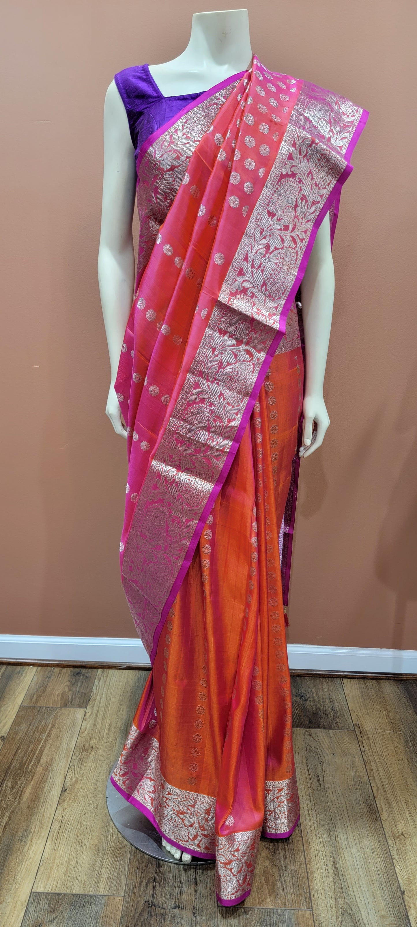 Venkatagiri Silk Saree in Red and Violet w/ Custom Blouse