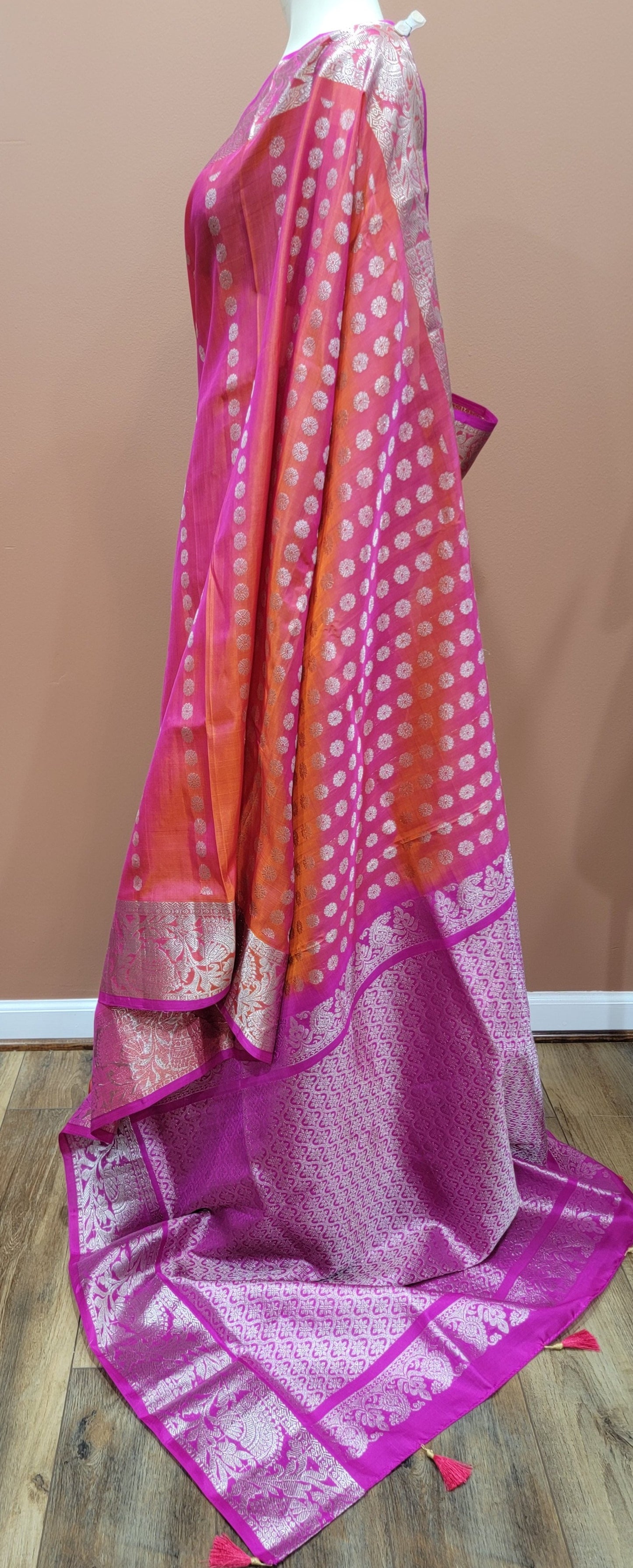 Venkatagiri Silk Saree in Red and Violet w/ Custom Blouse