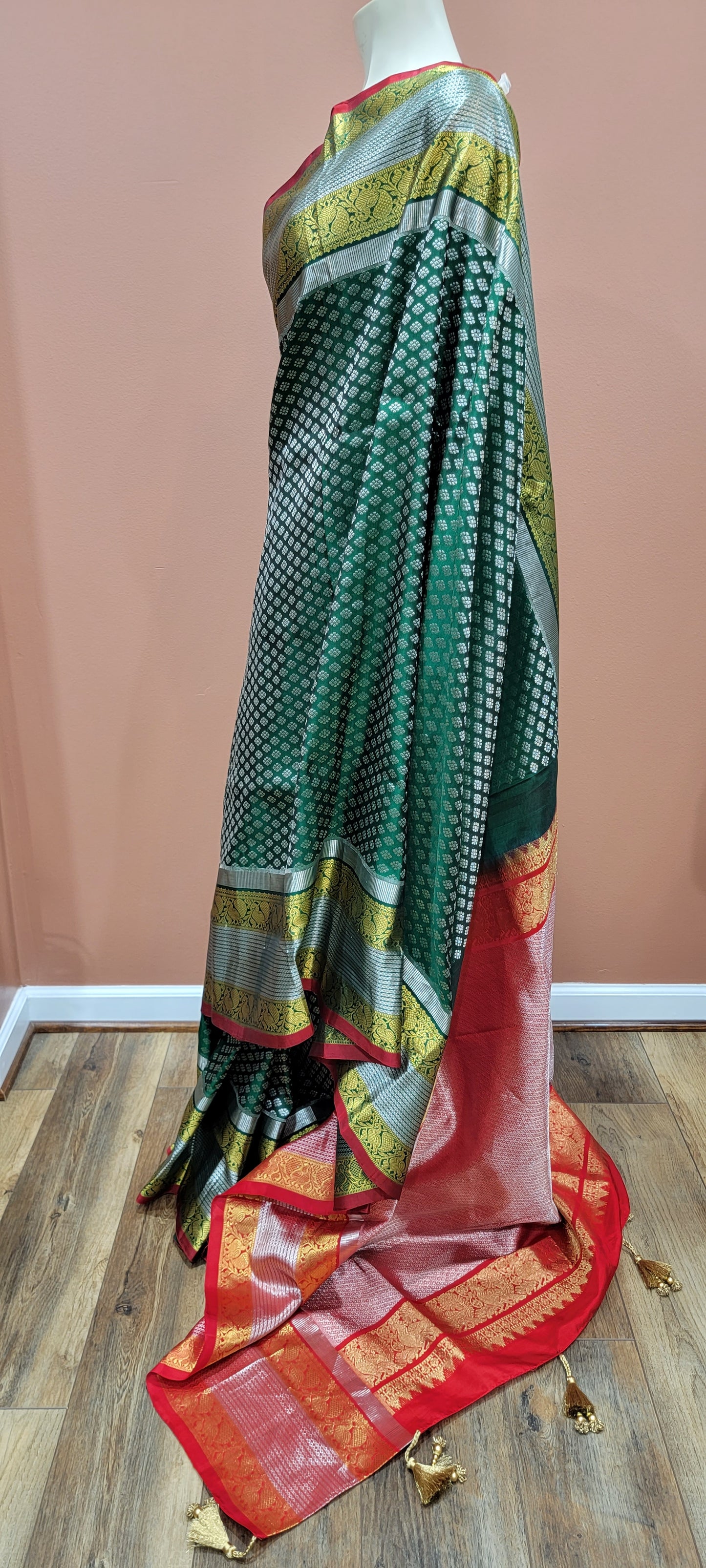 Venkatagiri Silk Saree in Green and Red w/ Custom Blouse