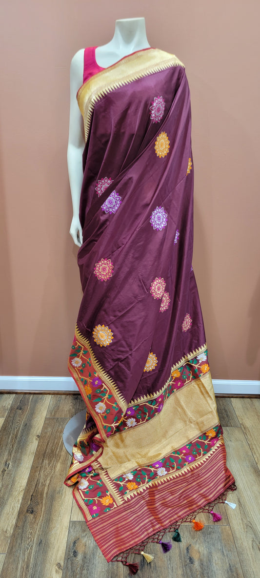 Katan Benaras paitani Border Saree W/ Custom Blouse.