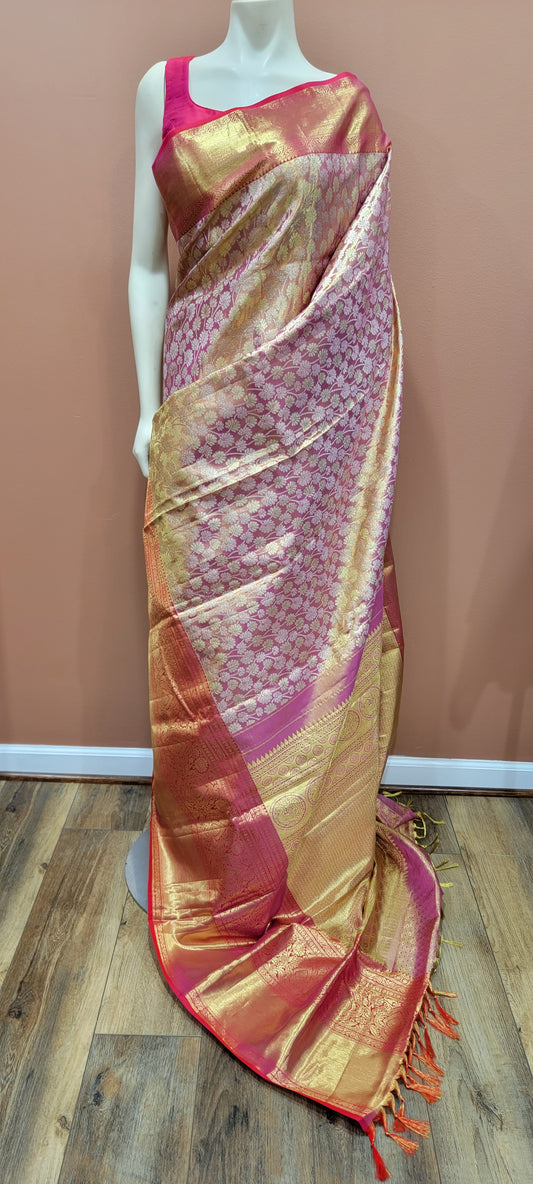 Kanchi Silk Saree w/ 2 Gram Gold Zari Collection- Custom Blouse