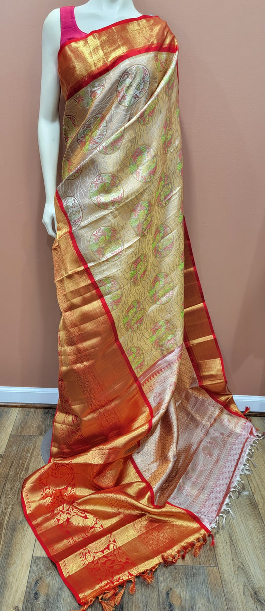 Kanchi Pattu Saree w/ 3 Gram Gold Zari