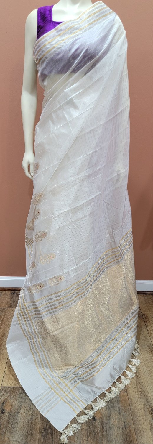 Chanderi Pattu Sarees in White W/ Custom Blouse