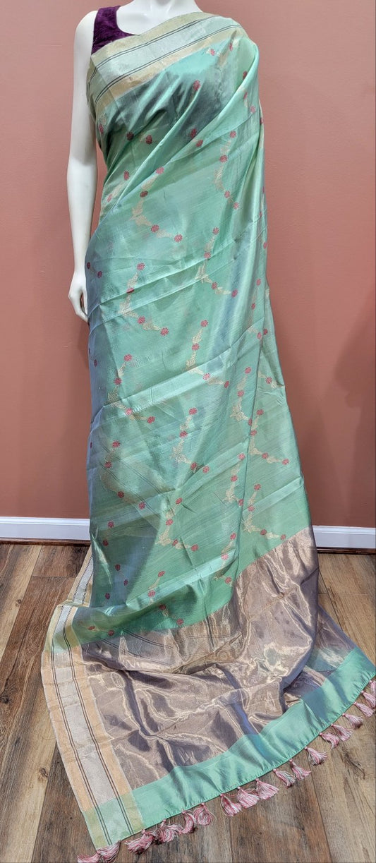 Chanderi Pattu saree W/ Custom Blouse.