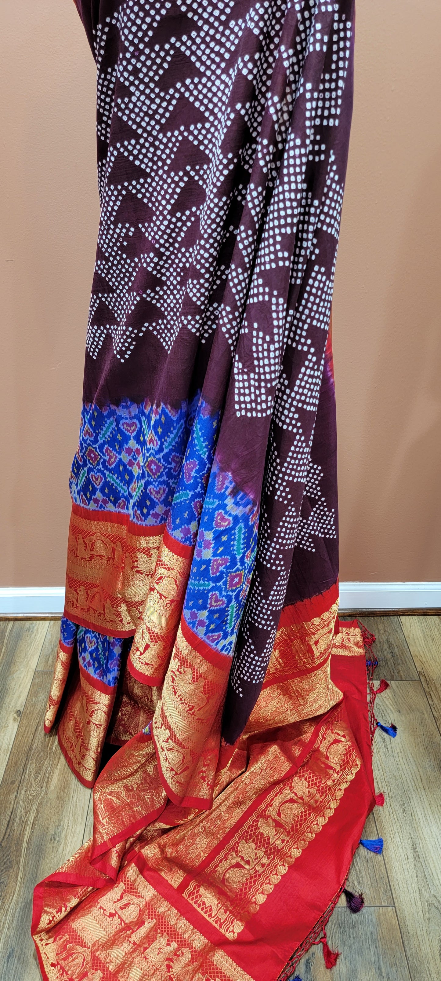 Ikkath Hand Tie Bandhini Saree Collection in Cyan and Brown