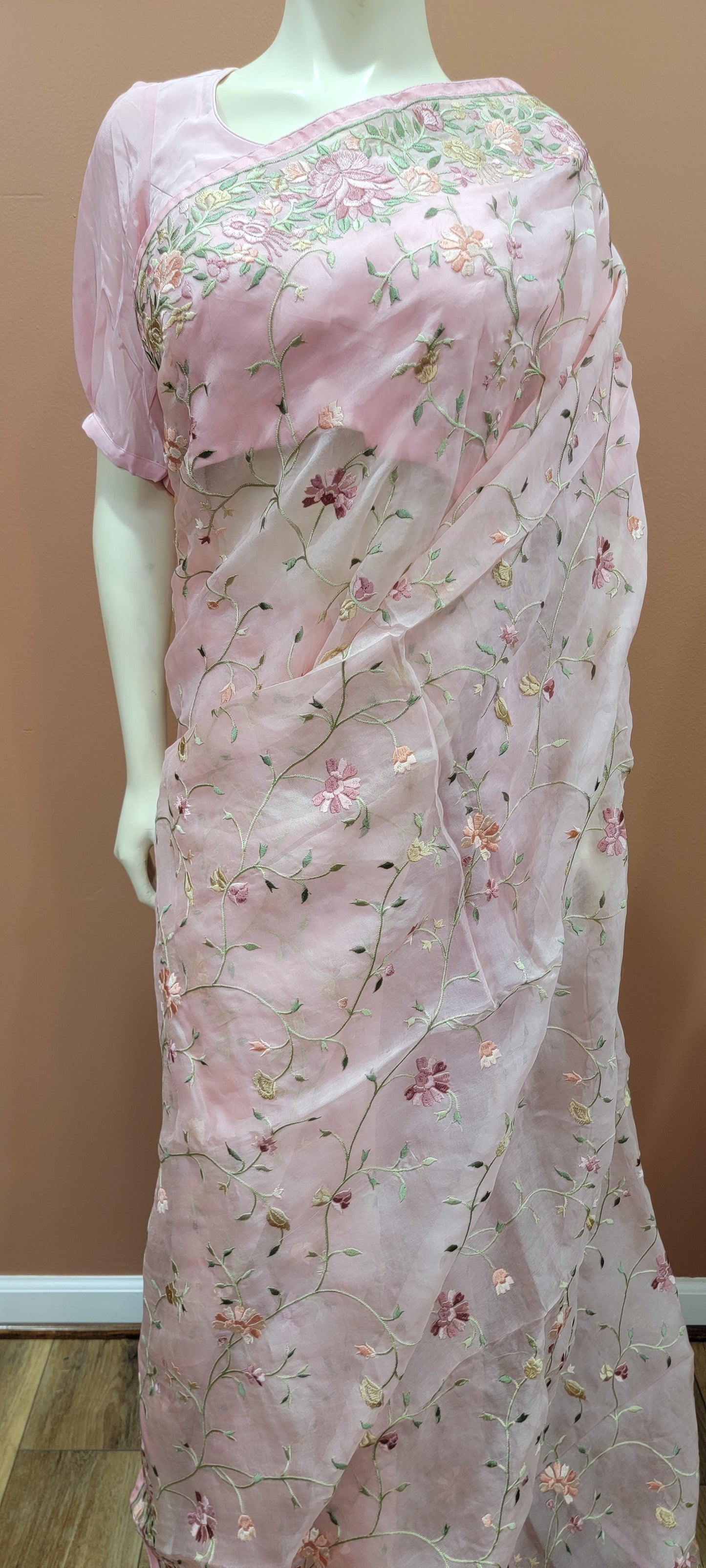 Embroidered Organza Saree w/ Blouse Collection Pink and Peach