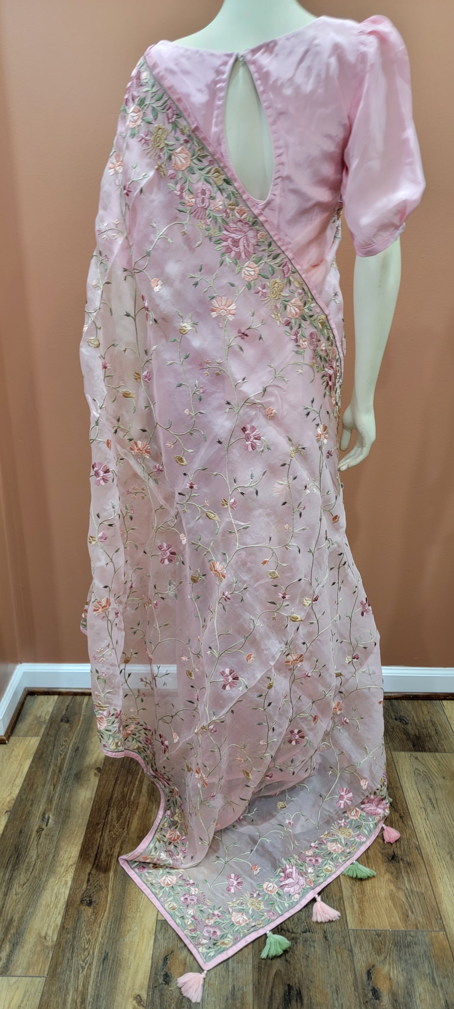 Embroidered Organza Saree w/ Blouse Collection Pink and Peach
