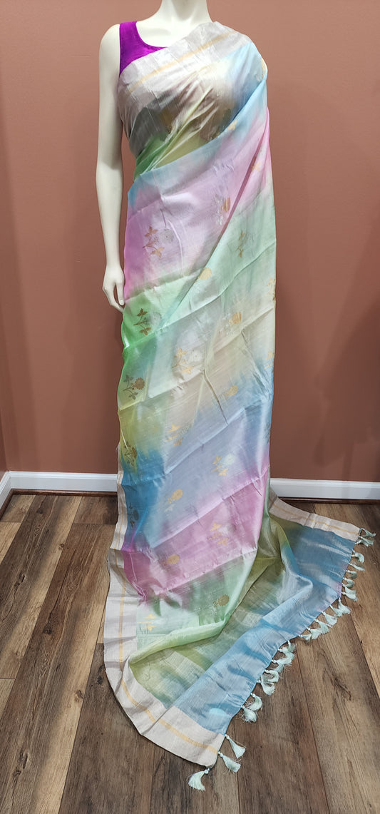 Chanderi Pattu saree W/Custom Blouse