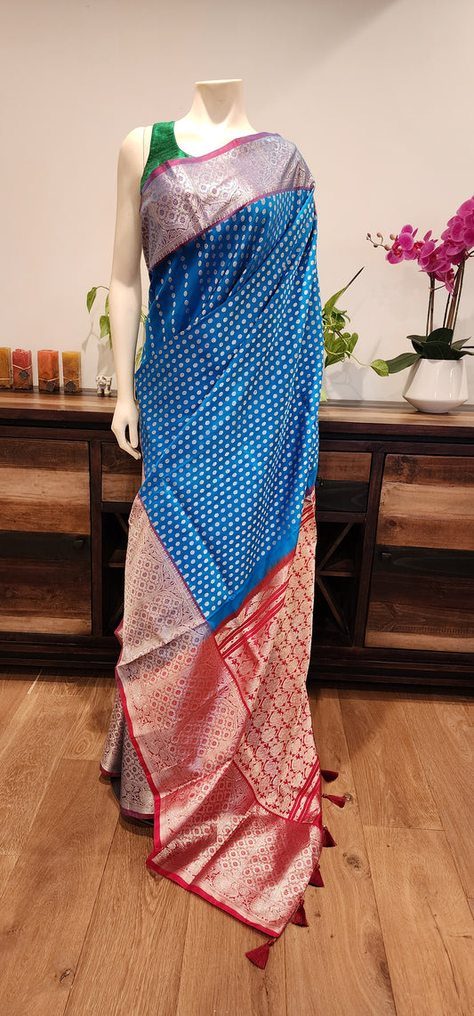 Venkatagiri Silk Saree in Blue W/ Custom Blouse